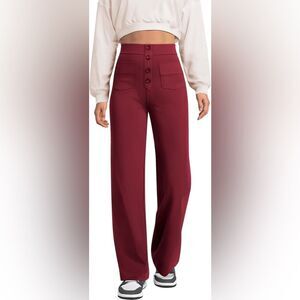 Halara Women’s Stretchy wide leg pull on pants Maroon M Petite EUC